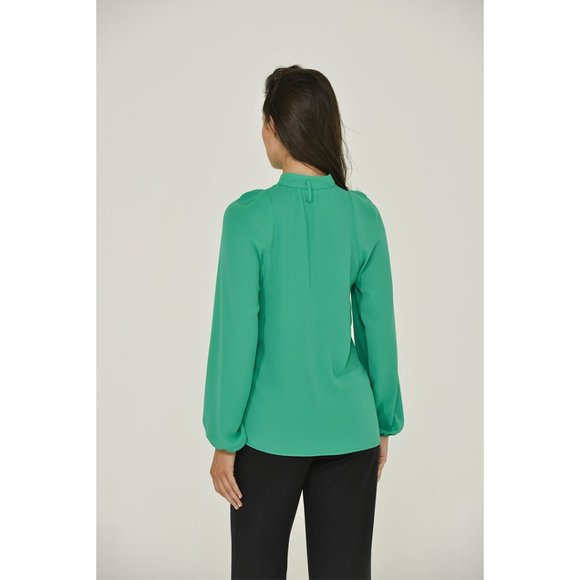 Long Sleeve Mandarin  Blouse w/ Removable Bow | Keyhole Blouse | NWT - Picture 3 of 8